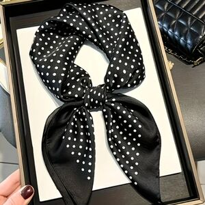 Silk Feel Lightweight Scarf | Soft Satin-Like Wrap | Black Polka Dot | Boutique